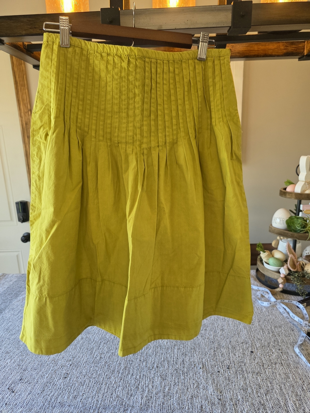 Free People Pleated A-Line Skirt in Chartreuse Green